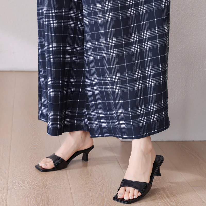 Mùa Hè 2022 Quần Ống Rộng Nữ Lưng Thun Rộng Chân Quần Với Prin Mắt Cá Chân-Lengtht Quần Lưng Cao mùa Hè Đáy