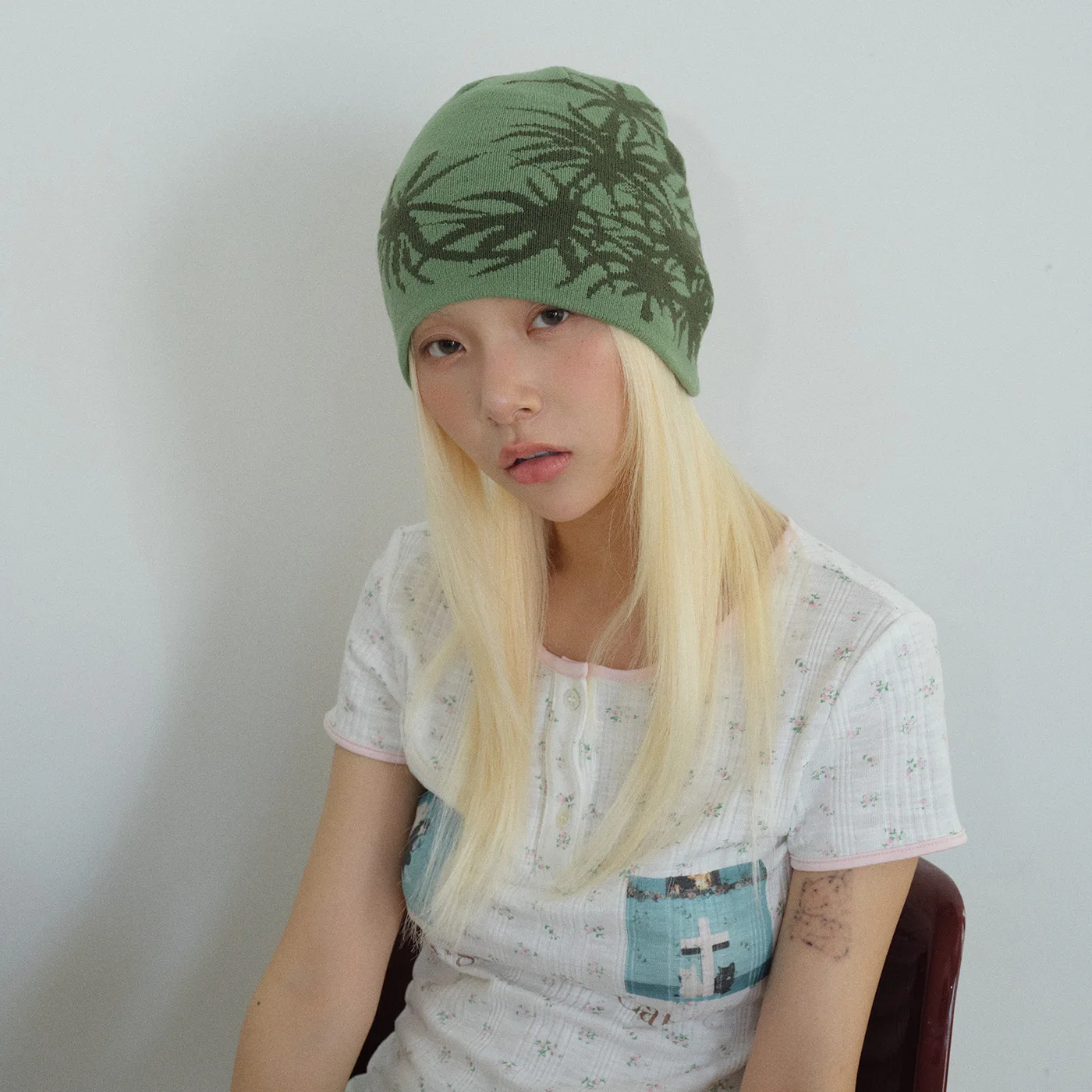 Handmade Maple Leaf Knitted Hat Women Autumn Winter Reversible Warm Beanie