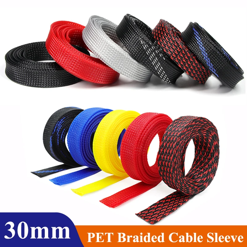 

1M~50M PET Expandable Cable Sleeve 30mm Tight Braided High Density Insulate Line Protect Wire Wrap Gland Sheath Braid For Wires