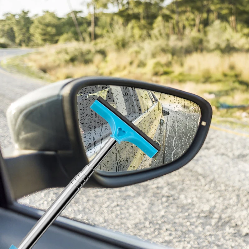 Car Telescopic Rearview Side Mirror Squeegee Glass Cleaning Tool For Window Front Windshield Rainproof Cleaning Brush Scraper