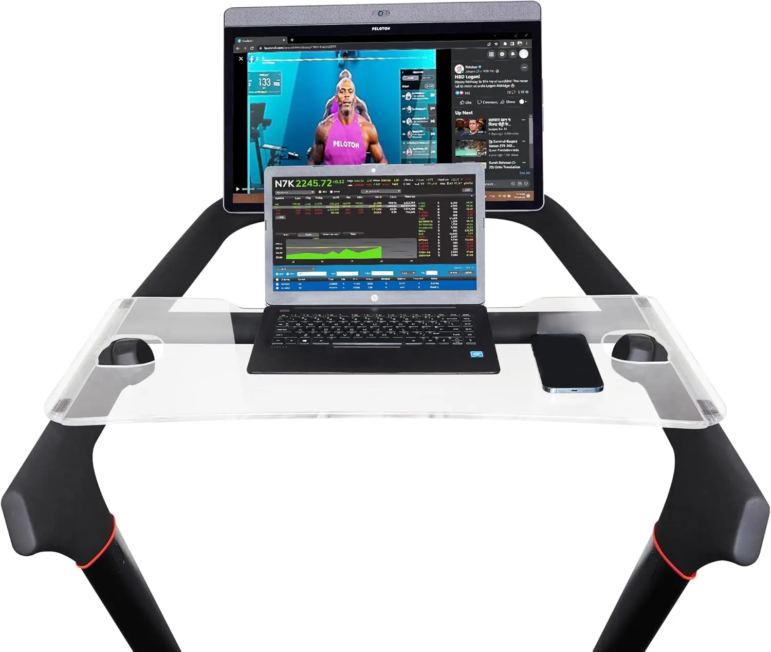 Acrylic Treadmill Tray for Laptop Tablet Phone - Exercise Workstation for Peloton Tread Gen 2