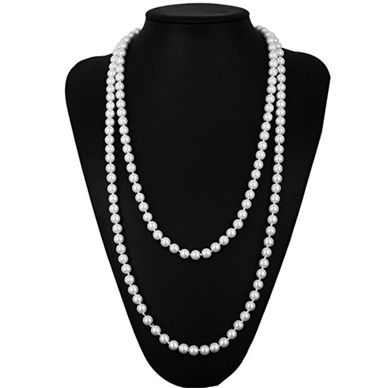 1.5m -8mm fashion glass imitation pearl necklace women\'s simple knot multi-layer long sweater chain clothing accessories 2021