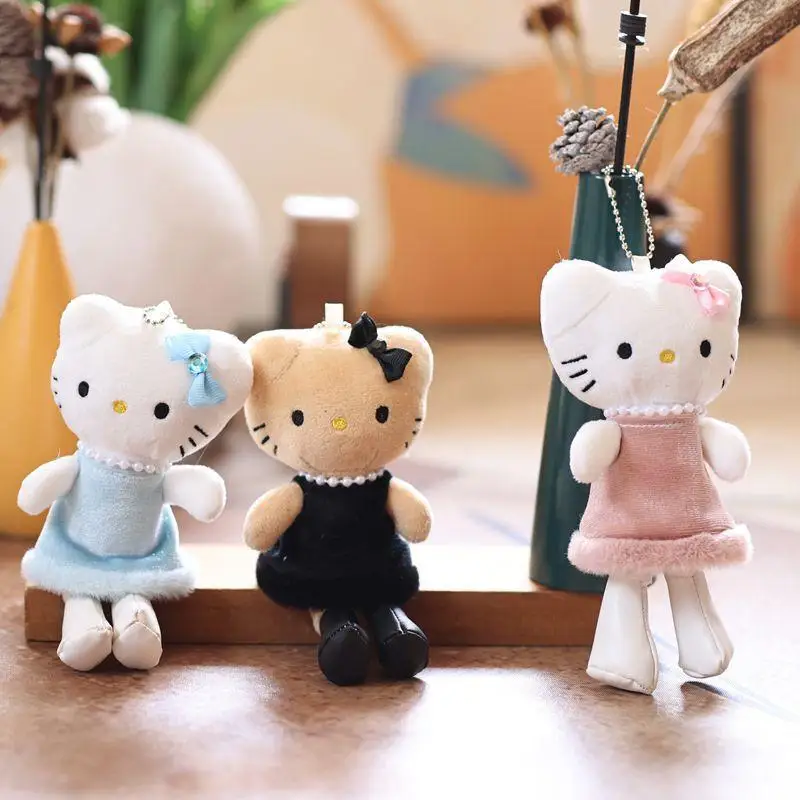 Kawaii Hello Kitty 15Cm Dress Long Legs Kt Plush Pendant Anime Sanrio Girl's Heart Cute Plush Keychain Girls Gifts