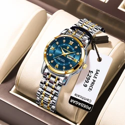 POEDAGAR Top Fashion Brand Ladies Quartz Watch Waterproof Luminous Date Week Woman Watches Stainless Steel Elegant Women's Watch