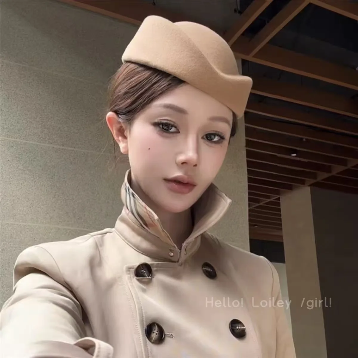 

Airline Stewardess Cadet Formal Uniform Hat Caps Women Imitation Wool Felt Cap Ladies Pillbox Hats with Rope Air Hostesses Hat