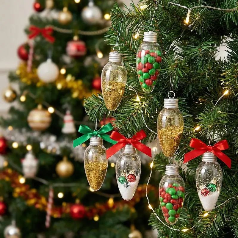 Transparent Lightbulb Shaped Clear Plastic Storage Bottle Christmas Themed Treat Container for Candy Chocolate