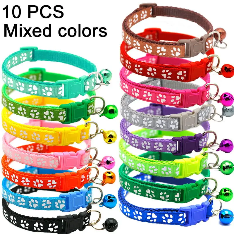 10Pcs Wholesale Collars For Cat Bell Adjustable Necklace With Bell Colorful for Cat Puppy Cat Collar Dropshipping Pet Collars