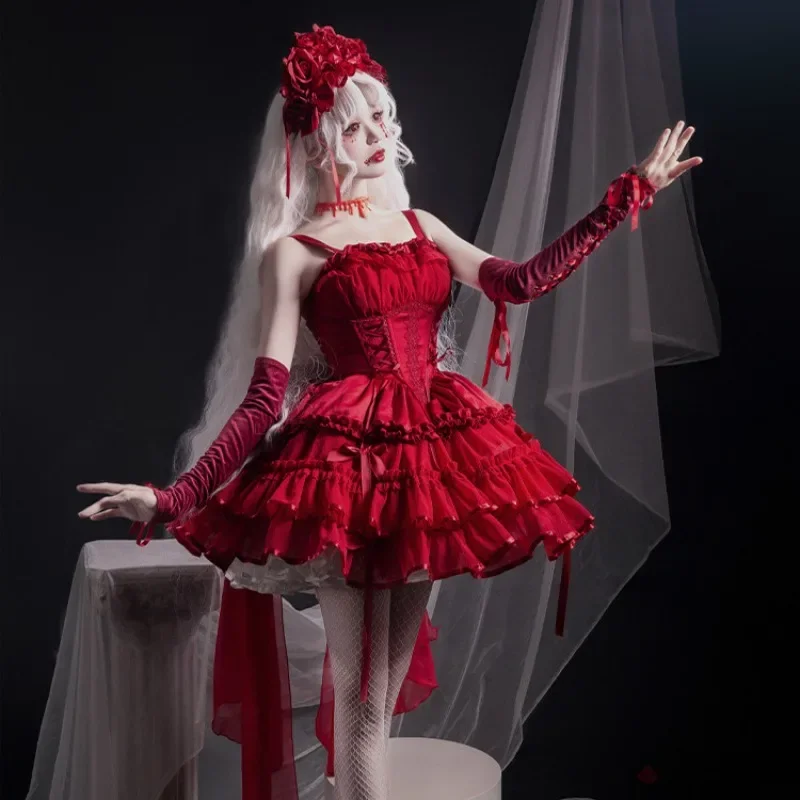 

Sweet Lolita Jsk Dress Women Vintage Y2k Bow Bandage Party Princess Dresses Japanese Girls Kawaii Ballet Style Mini Dress