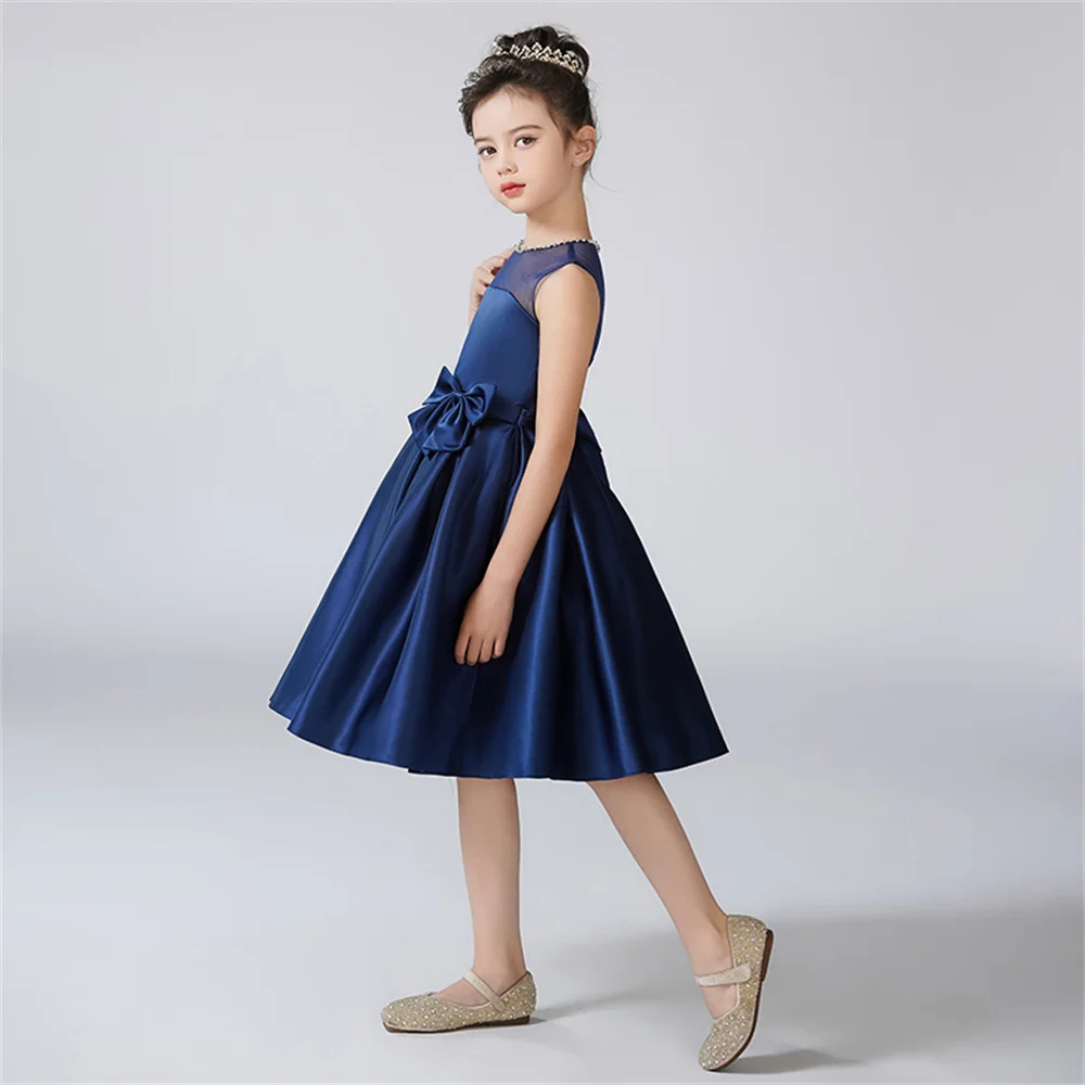 Dideyttawl Customized Satin O-Neck Dress For Girl Flower Flower Girl Dresses Sleeveless Kids Birthday Formal Princess Gowns