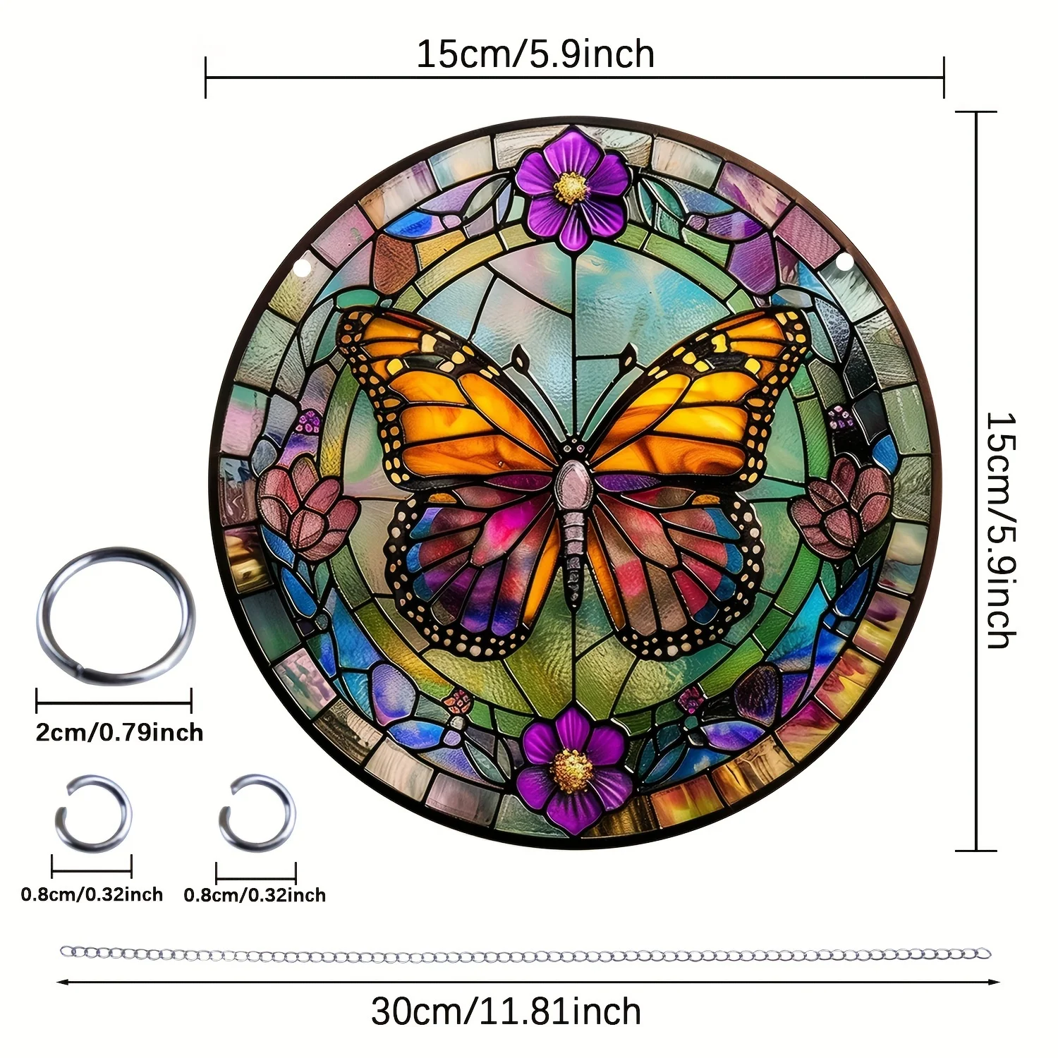 1pc Butterfly Window Suncatcher Wall Hanging Decoration Round Stained Acrylic Wall Art  for Courtyard Family Gift Colleague