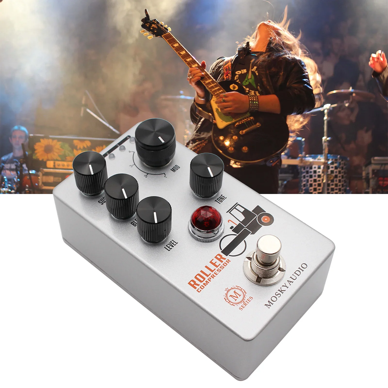 Аудио-роликовый компрессор MOSKY, гитарная педаль, 4 режима, компрессионный эффект с кнопкой поддерживать/Смешивание/уровень/тональная кнопка, металлический, истинный байпас