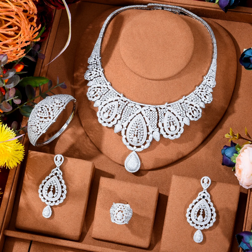 GODKI Famous Brand Flower Lariat Chokers Luxury Nigerian Dubai Jewelry Sets For Women CZ Zircon Wedding Bridal Jewelry Sets 2022