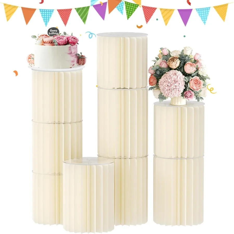 

Urban Deco Cylinder Stands for Party 8PCS Cake Pedestal Stands for Parties Foldable Cardboard Pillars with Acrylic Disc Cilindr