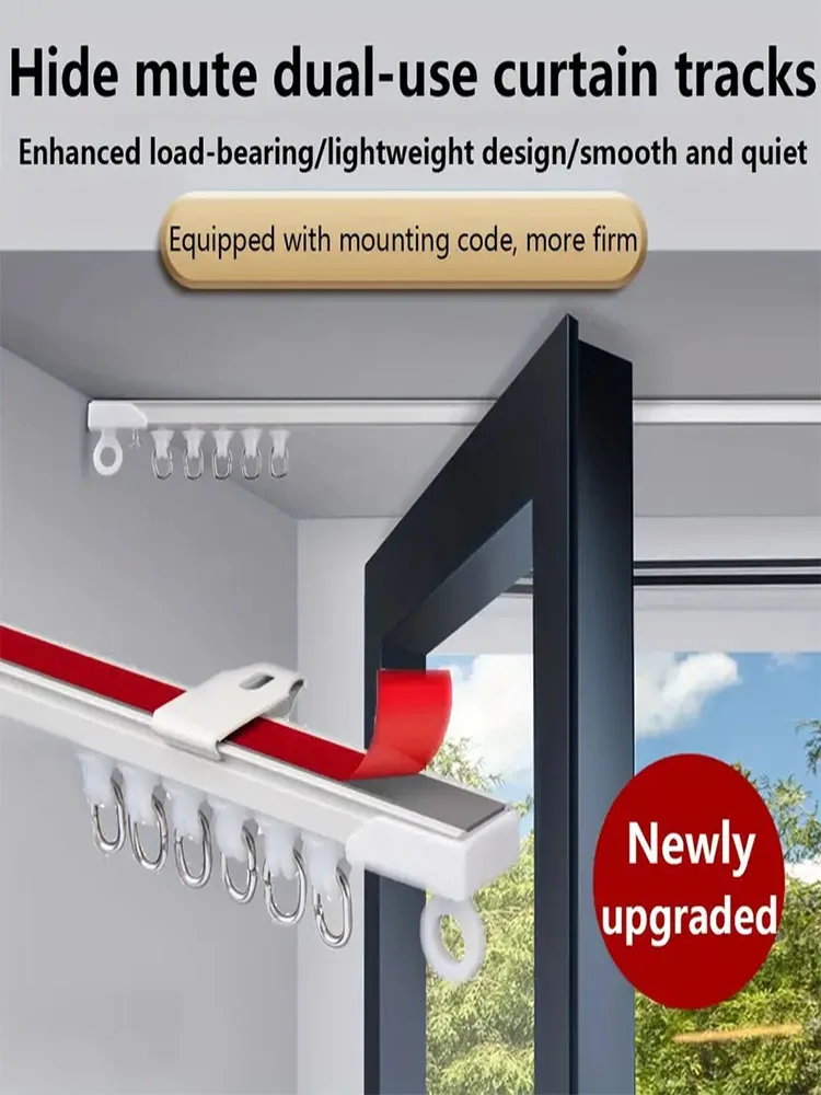 Selbstklebende oder perforierte Dual-Purpose-Vorhangschiene für Decken- oder Wandmontage, geräuschlose Nano-Vorhang-Gleitstange für Vorhänge und Cabi – Detail 2