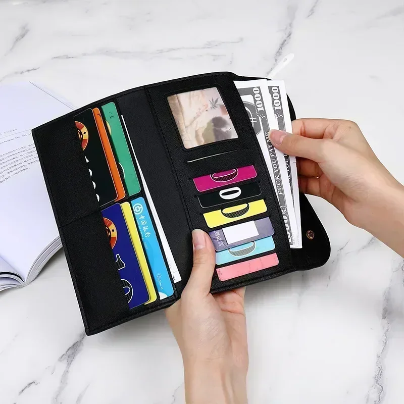Retro Wallet Women\'s Long Large Capacity Buckle Multi Carda Multi Functional Trifold Handbag Card Wallets Coin Purse Cute Wallet