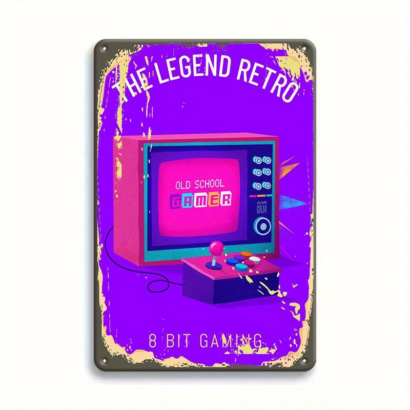 Retro 8 Bit Gaming Tin Sign - Vintage Old School Game Art, Sturdy Metal Wall Decor for Room, Lounge & Office, es, Perfect