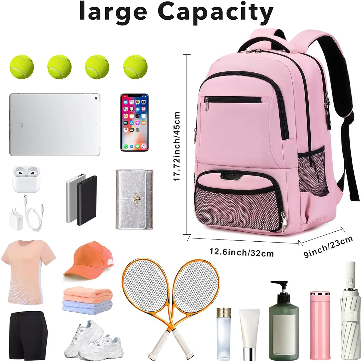 Customized LogoTennis Backpack Tennis Bag For Women Men Tennis Bag Holds 2 Rackets Badminton Squash Pickleball Paddles Balls