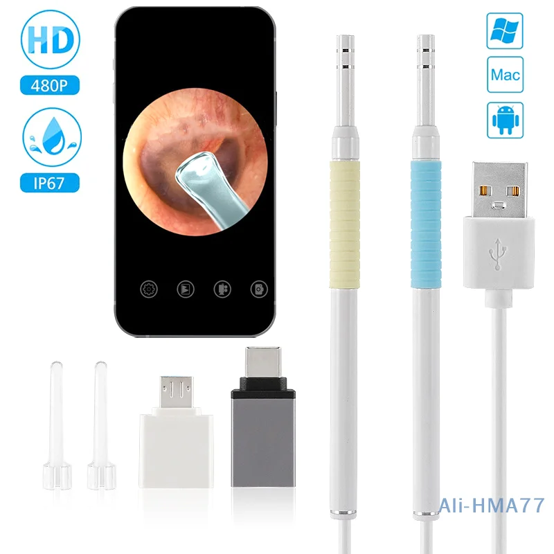 1Set 5.5mm Smart Visual Earpick Glowing Visual Ear Stick Mini Camera Endoscope Spoon Earwax Removal Cleaning Mouth Nose Otoscope