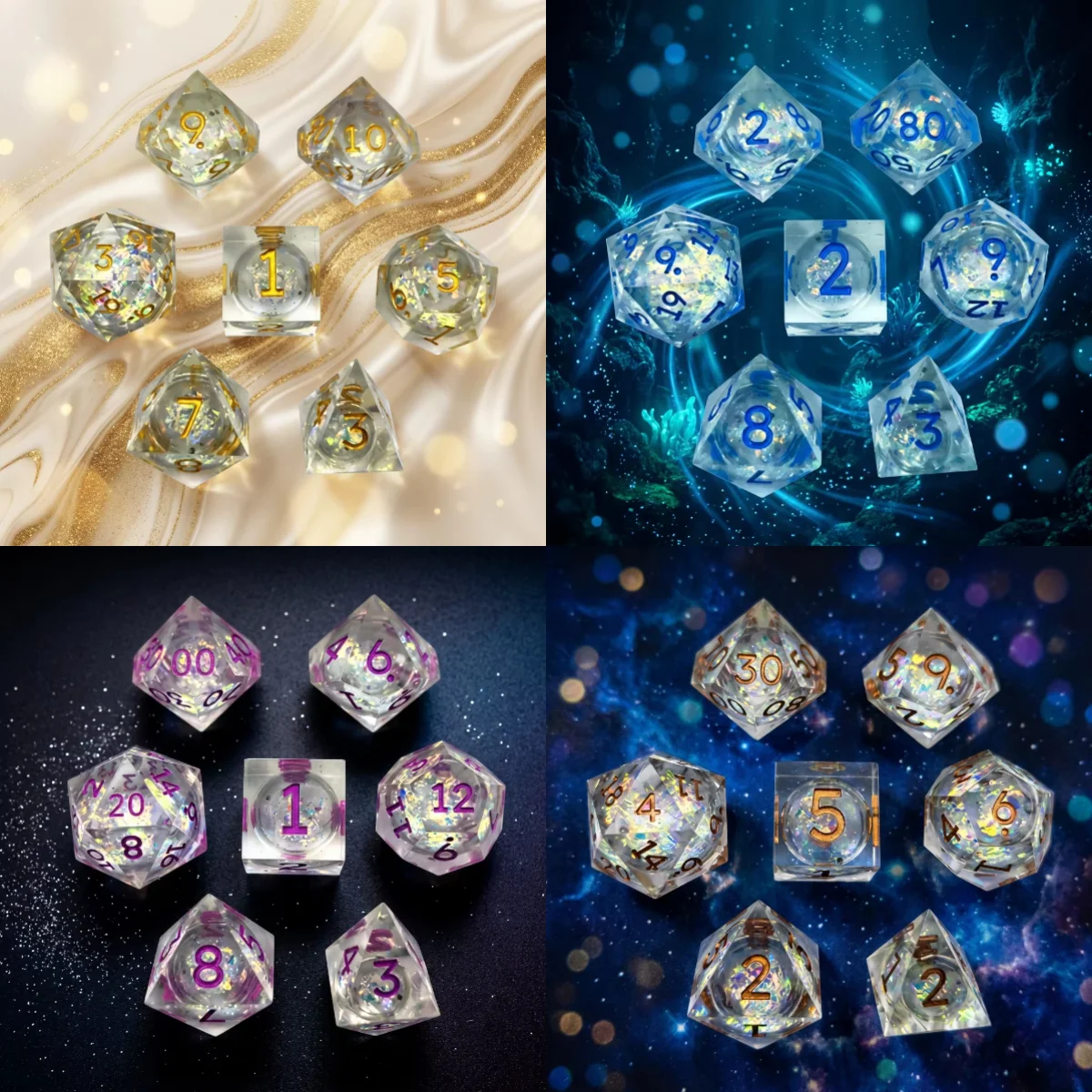 Resin Dice Flow Core Flash Dice DND Dragon and Dungeon COC Running Team Multi sided Mathematics Teaching Dice Role Play D20 D12