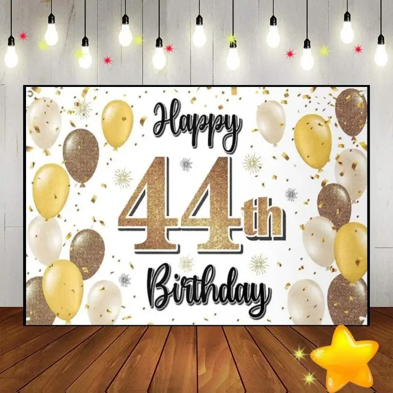 Happy 42th43th44th45th50th Birthday Background Silver and Navy Blue Photography Backdrops Style Photo Lantern Waterproof Vintage