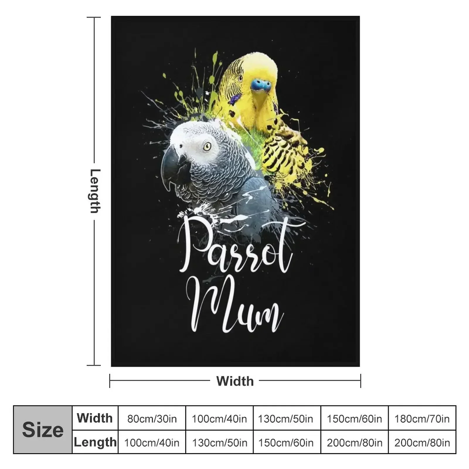 Color Splatter Parrot Mum African Grey and Budgie Black Throw Blanket Designers Luxury Thicken Summer Furrys Furry Blankets