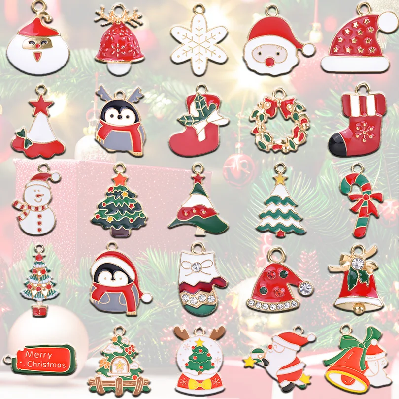10pcs/lot Christmas Alloy Enamel Pendants Cute Cartoon Santa Claus Xmas Charms For Jewelry Making DIY Earrings Bracelet Necklace