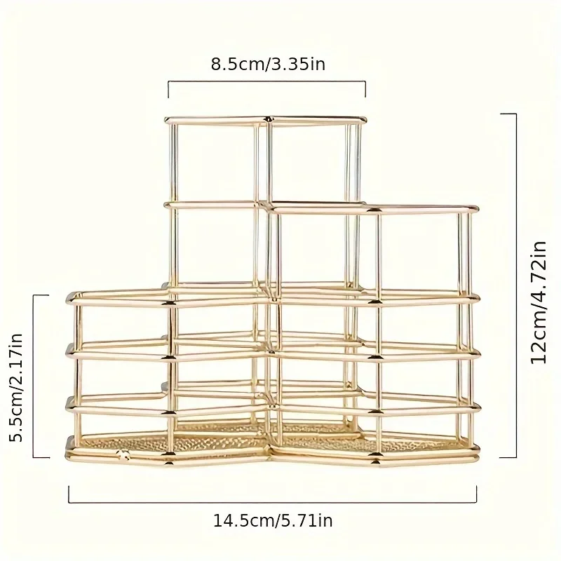 

Golden Hexagonal Desk Tidy | Mesh Triple Holder | Office & Bathroom Organiser | Pencil & Makeup Brush | Rust-Proof Pencil Pot