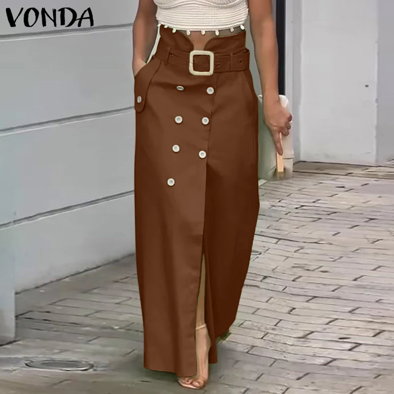 

Юбка-накидка VONDA для женщин больших размеров (до 5XL), офисная, повседневная, с поясом, на пуговицах, с разрезом, элегантная, однотонная, модель 2026
