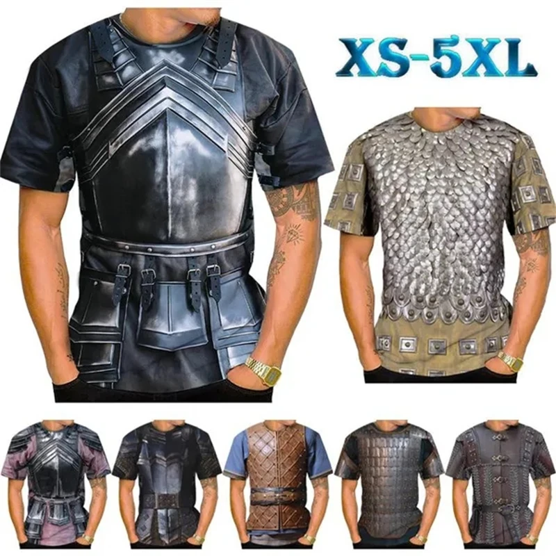 

Medieval Armor 3D Print Fashion T Shirt Cosplay Cool Casual Crew Neck Short Sleeve T Shirts For Men Clothing Streetwear Tops Tee