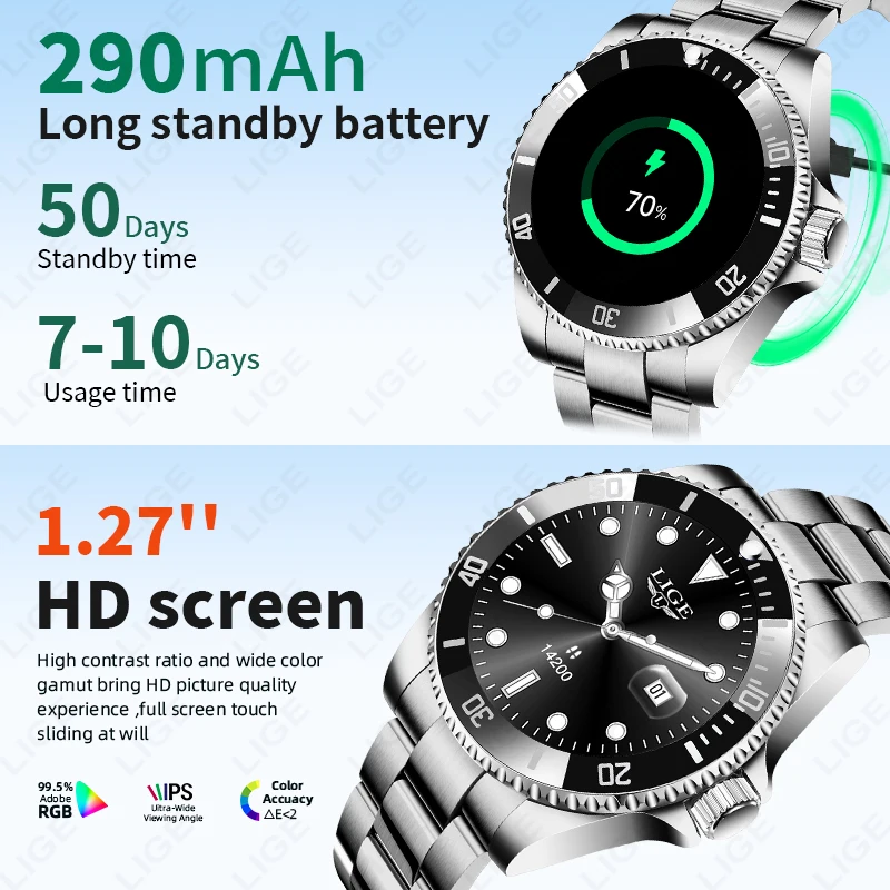 LIGE New Luxury Steel Men's Smart Watch Voice Assistant Sleep Health Monitoring Bluetooth Call Smartwatch Men Pedometer Weather