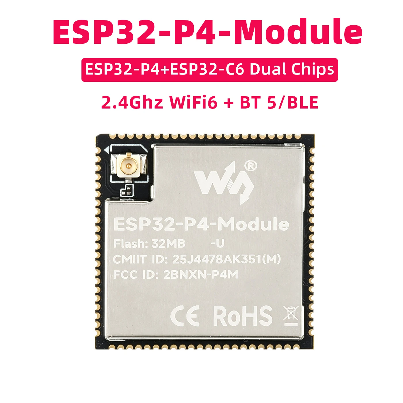 ESP32-P4-Module 16MB/32MB Flash 32M PSRAM Base On ESP32-P4 & ESP32-C6 Dual Chips 2.4Ghz WiFi 6 Bluetooth 5 BLE RISC-V MCU