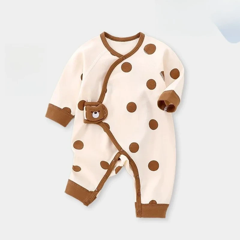New Spring and Autumn Newborn Baby Cute Printed Cow Apple Cotton Long Sleeved Jumpsuit for 0-1 Years Boys Girls Velcro Romper