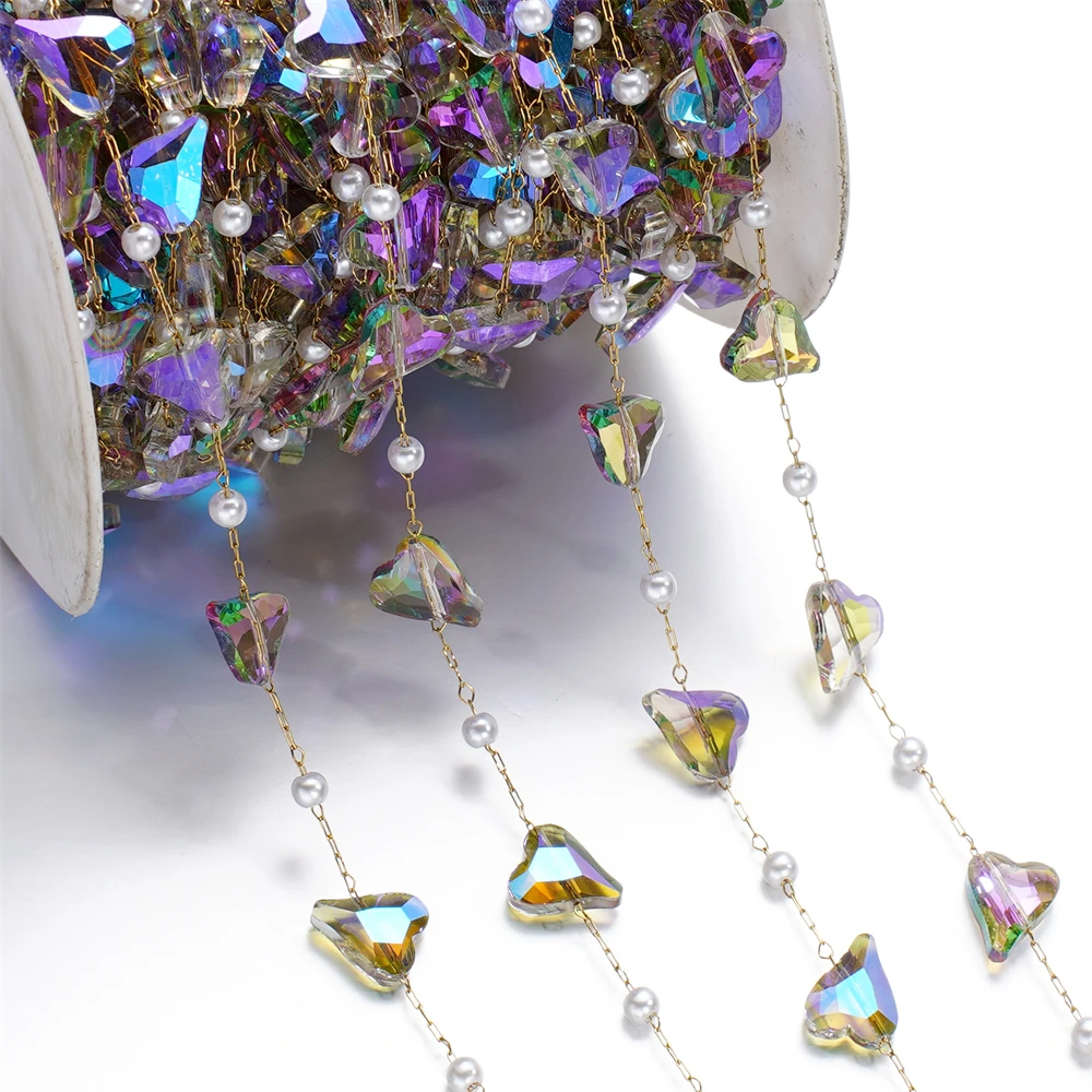 1Meter AB Color Crystal Glass Beads And Imitation Pearl Beads Beaded Stainless Steel Chains For Bracelet Necklace Jewelry Making