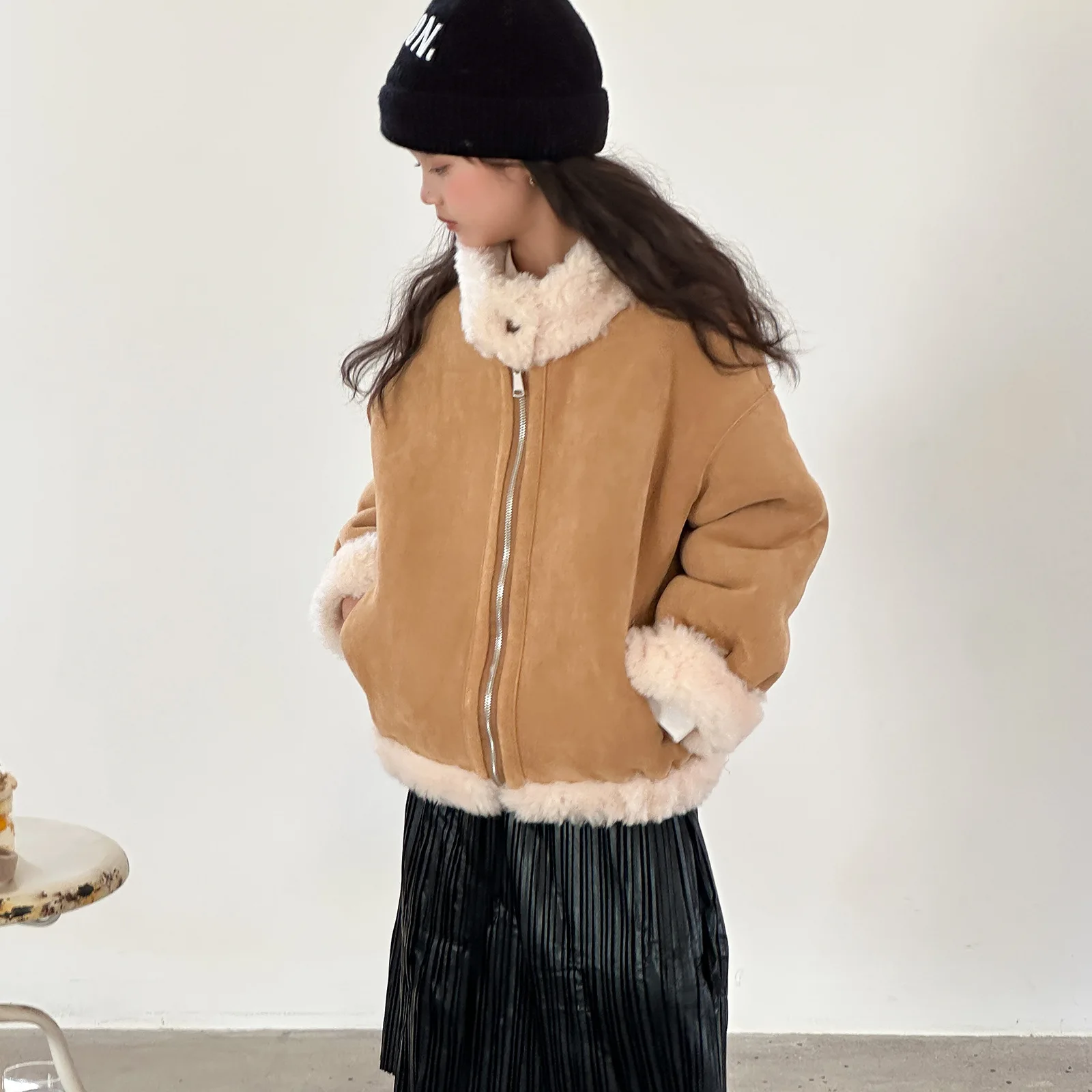 

2025 New Winter Kids' Fur Coat 100% Natural Wool Thickened Fur-On-Leather Unisex Warm Girls Boys Jacket RM308