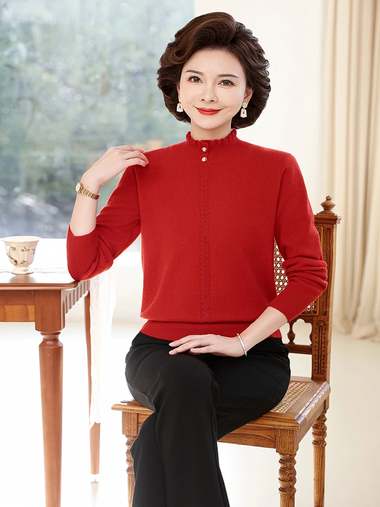 

Sli Вязаная шерстяная основа irt f Высокий воротник Полная шерсть Осень Зима Женская мода Женский топ среднего возраста и ly