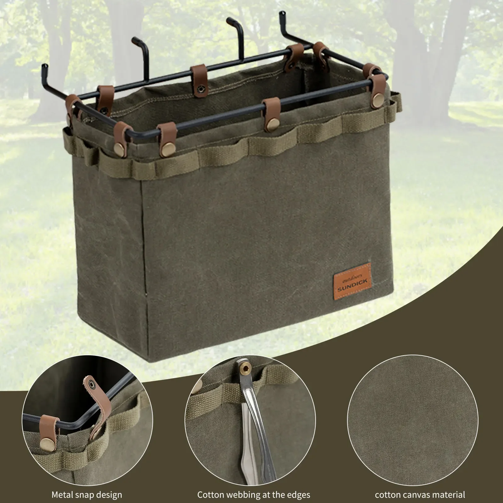 

Be suitable for Camping Table Side Storage Bag Multifunctional Folding Canvas Bag with Hook Outdoor Picnic Desk
