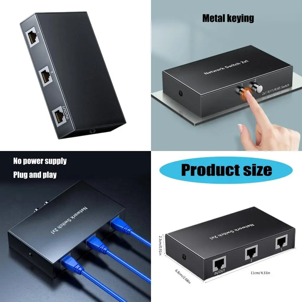 

31BA RJ45 Splitter Selector Switching 2 Ports Networking Switching Splitter Selector 2 in 1 Out 1 in 2 Out Ethernet Networking