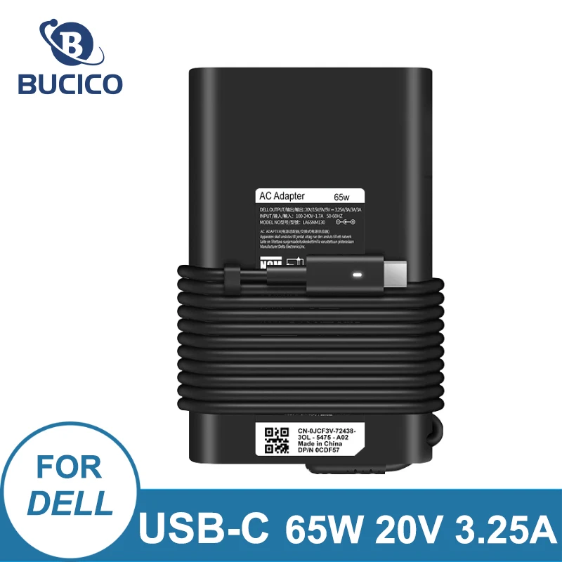 Adaptador USB tipo C para ordenador portátil, 65W, 20V, 3,25a, para Dell Latitude 7420, 7370, 7275, 5285, 5420, 7320, 7410, 5179, 7390, 5320, cargador de fuente de alimentación