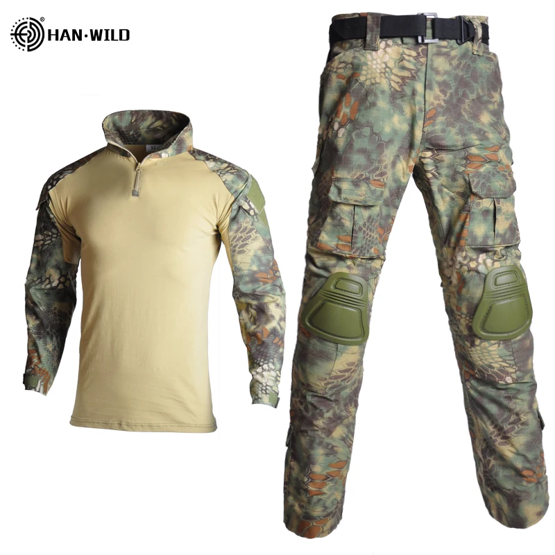 Combat Clothes Knee Pads Pants Training Shirts Cargo Pants Breathable Soldiers Combat T Shirt Outdoor Camo Training Uniform