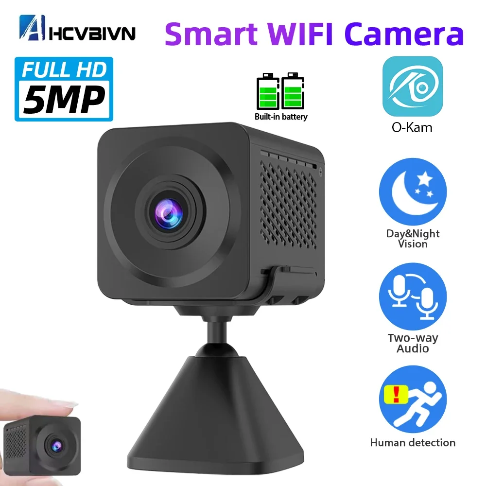 

5MP HD Low Power Battery Camera Mini Indoor Home Wifi IP Security Cam 2 Way Audio Wireless CCTV Surveillance Camera 2K Camcorder