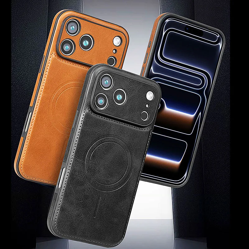 Luksusowe, wytrzymałe etui z magnetycznym zamknięciem, wykonane ze skóry, do Apple iPhone 18, 17 Pro Max, 16, 15, 14 Plus, 13, 12, 18 Pro – bezprzewodowe, odporne na wstrząsy, z funkcją MagSafe. — zdjęcie produktu 5