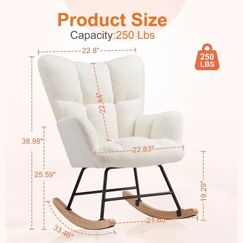 Sweetcrispy Rocking Chair Nursery Teddy Upholstered Glider Rocker with High Backrest, Reading Chair Modern Rocking Accent Chairs