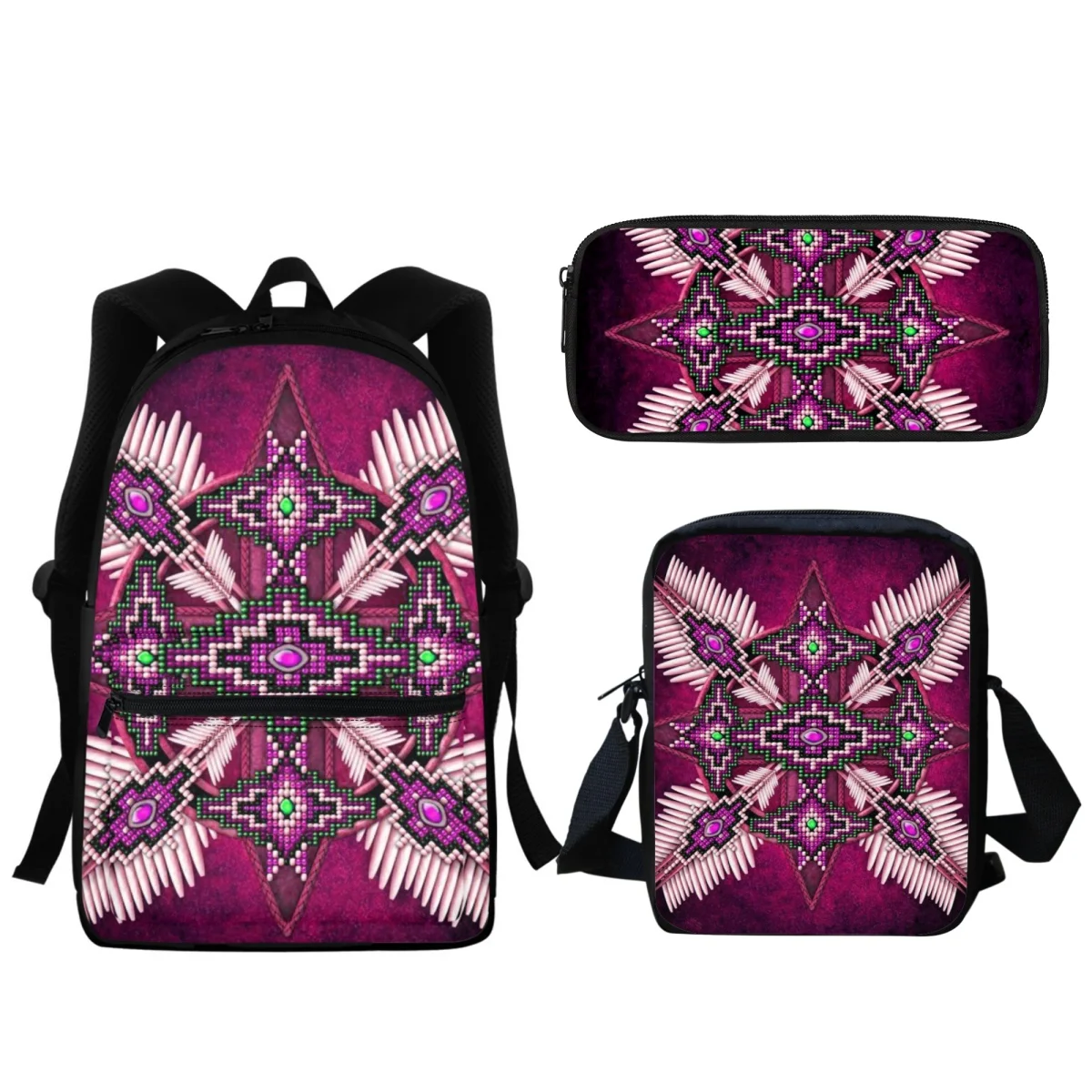 Etnische Tribale Print Student Rugzak Tribal Design Volwassen Kinderen Hoge Kwaliteit Rits Schooltas Draagbare Lunch Messenger Bag