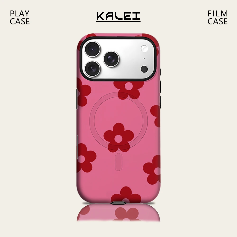 Burgunderrote Blumen-Handyhülle für iPhone 17 16 15 14 13 Pro Max Plus für magnetische, einzelne, doppellagige, robuste Hülle