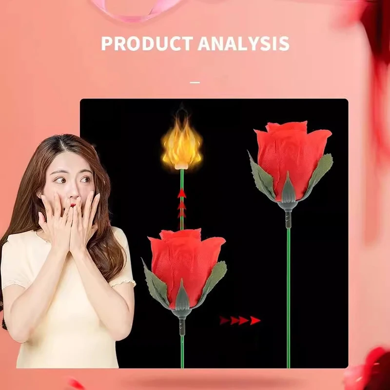 Torch To Flower-Torch To Rose-Fire Magic Trick Flame Appearing Flower Professional Magician Performance Props Valentine's Day