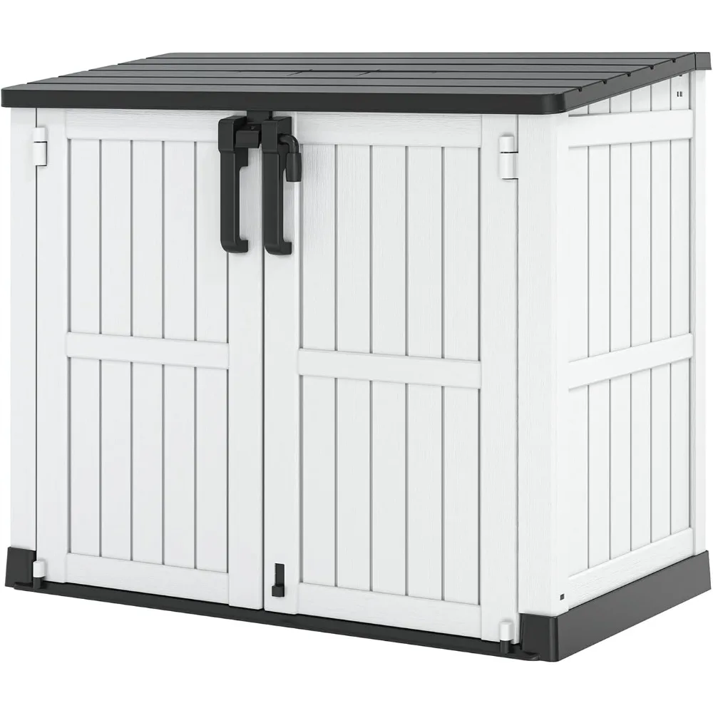 Light Gray Outdoor Resin Storage Shed 36 Cu. Ft. Garden Horizontal Storage Extra Large Capacity Weather Resistant Storage Box