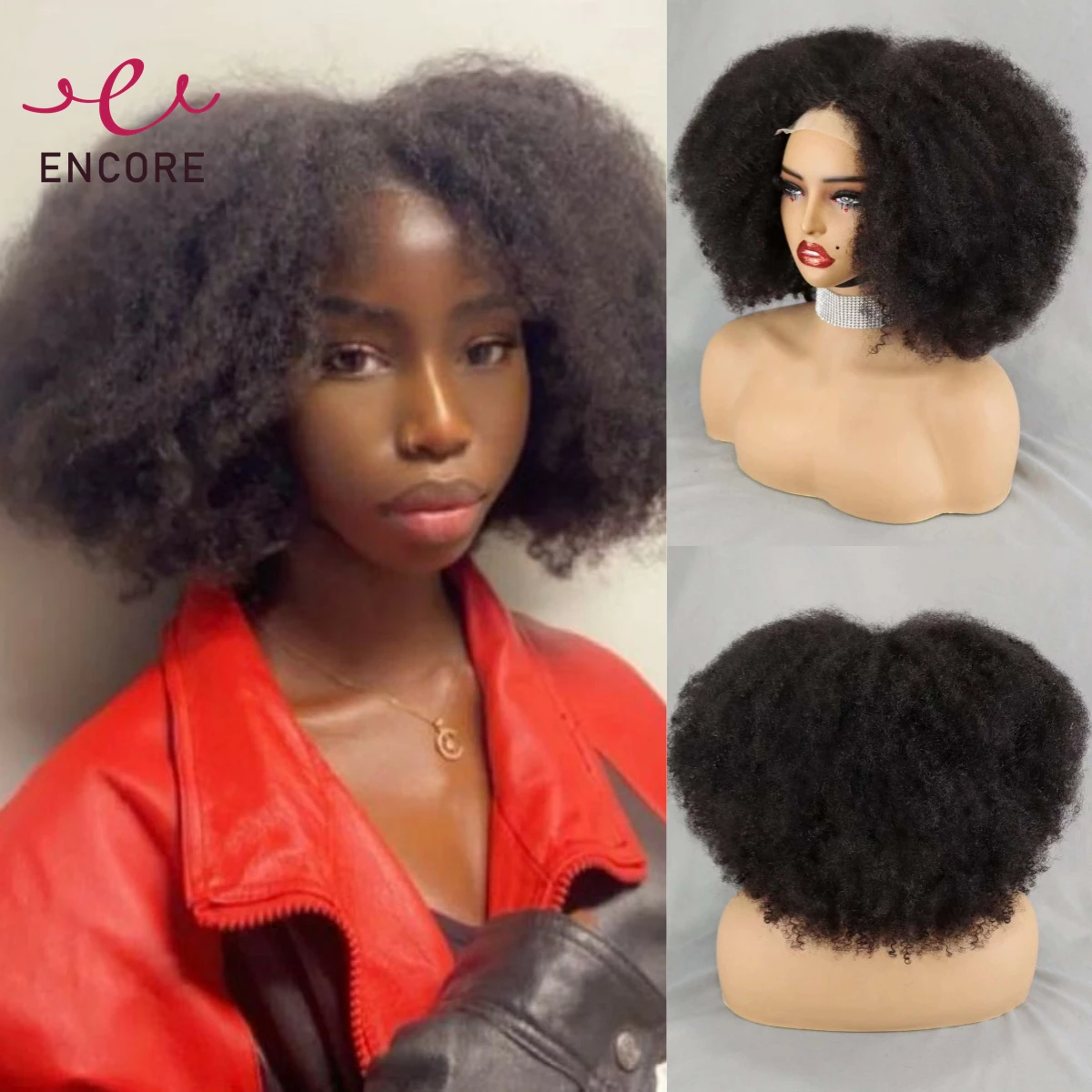 

16inch 300% Density Afro Kinky Curly Human Hair Wigs 4x4 Lace Closure Short Natural Curly Bob Wigs Wigs with Baby Hair for Women