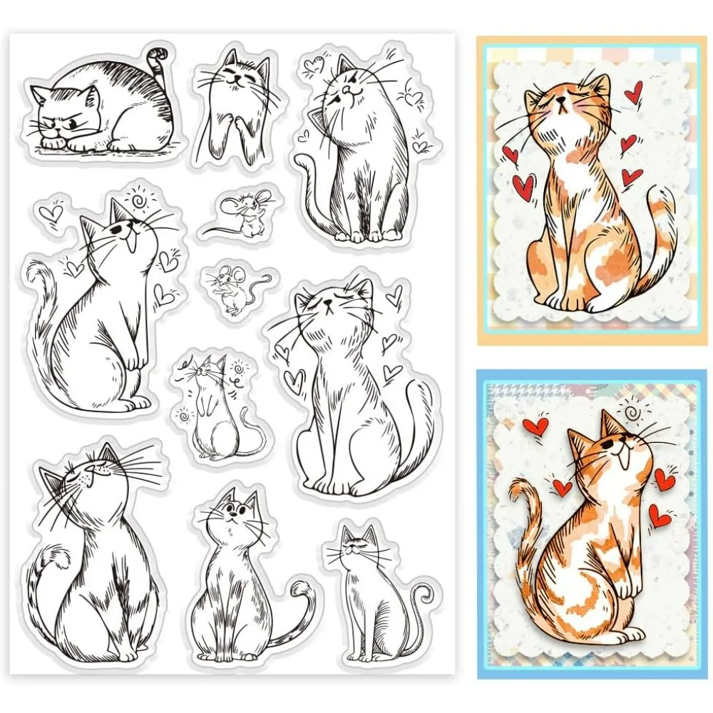 Comic Kitten Clear Stamps for Card Making Lovey Cat Stamp Transparent Craft Seal Stamp Animal Crafting Notebook Decoration