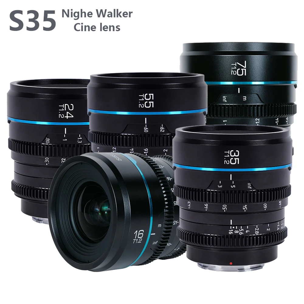 SIRUI Night Walker S35 35mm T1.2 Cine Lens 16mm 24mm 55mm 75mm for Sony E Fujifilm X Canon RF LUMIX L M4/3 Mount Black Edition