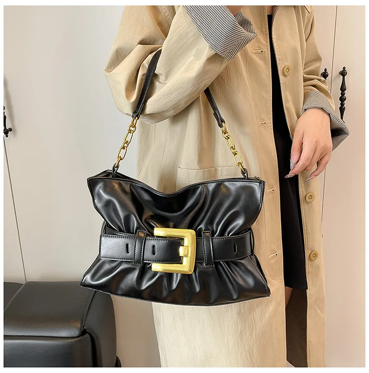 حقيبة تحت الإبط بإبزيم جلدي ثنيات، حقيبة كتف كبيرة الحجم ومقبض علوي، محفظة بتصميم أنيق للنساء، حقيبة عصرية لعام 2026 #5